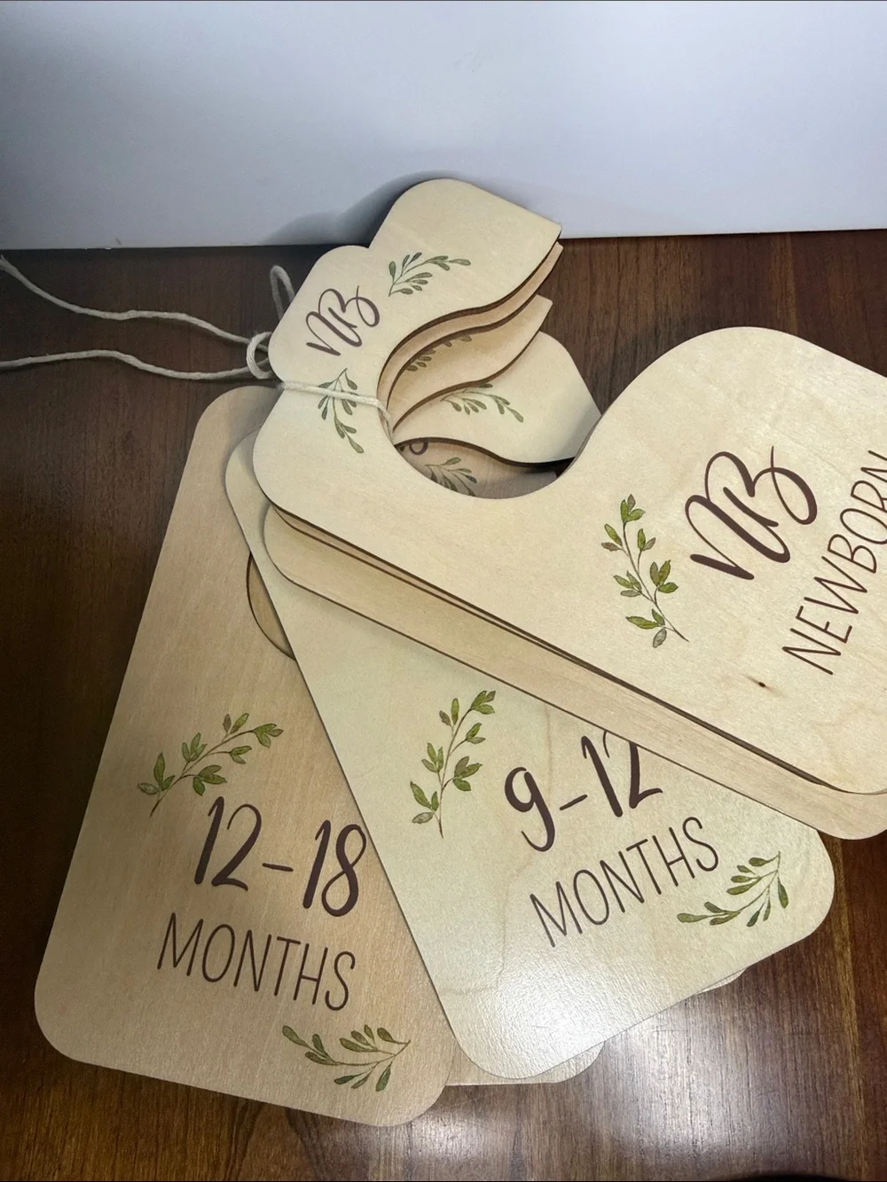 Set of 8 Wooden Newborn to 24-Month clothes size closet divider Hangers